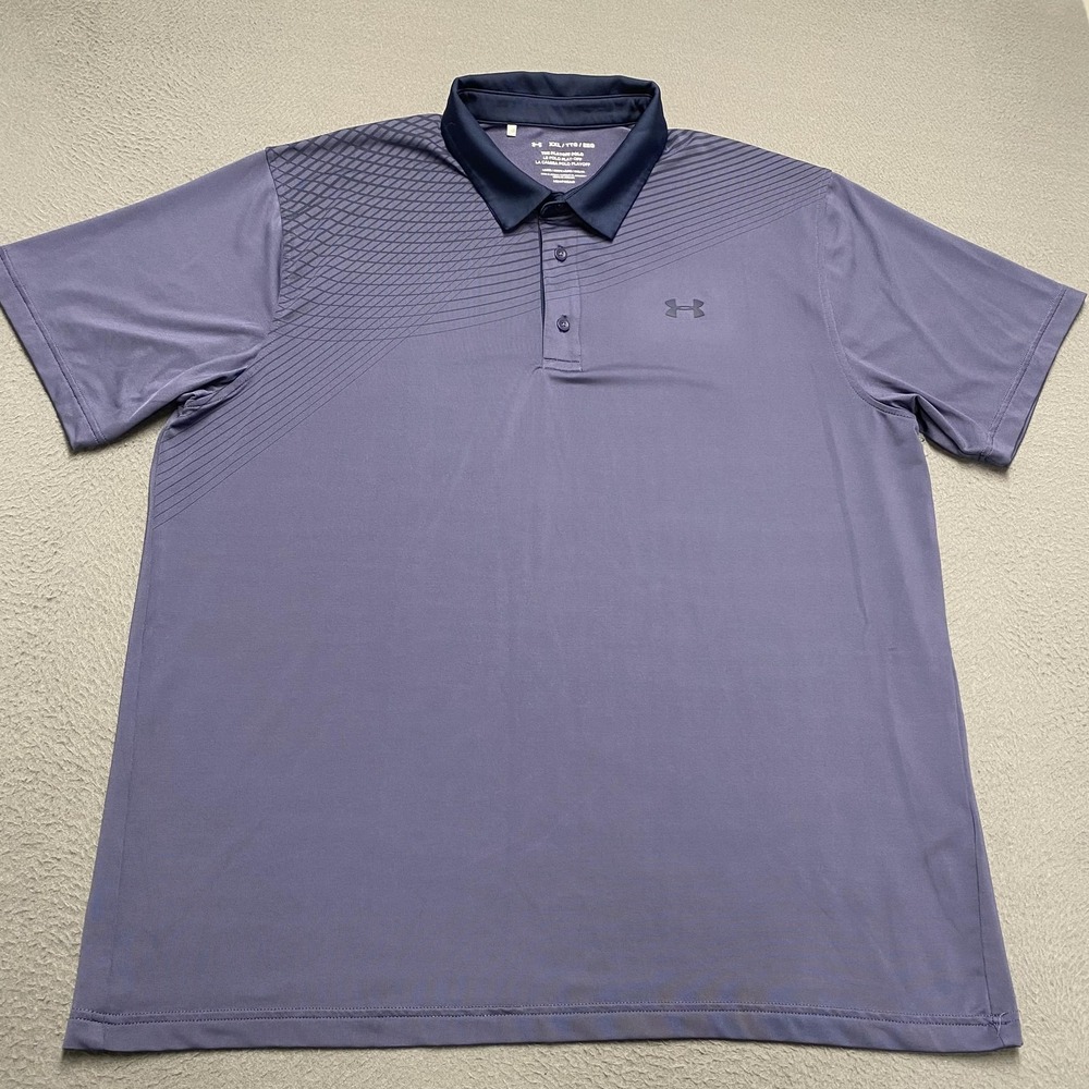 Under Armour Polo Shirt Mens 2XL Blue Stretch Golf HeatGear Relaxed Fit Logo